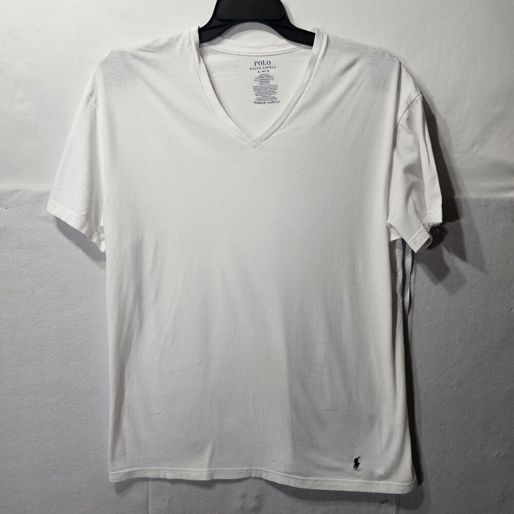 Polo Ralph Lauren Men White V-Neck T-Shirt Short Sleeve Classic Fit Logo Tee XL
